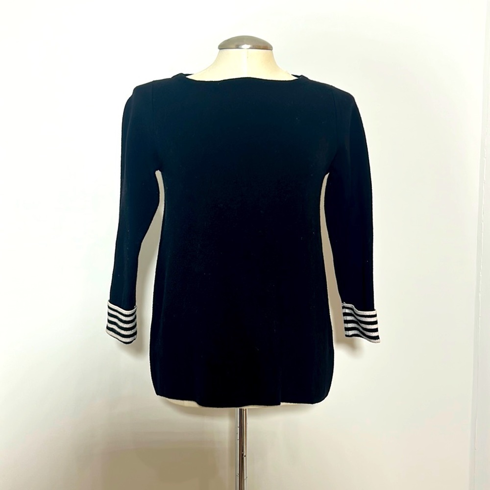 TAHARI 3/4 Sleeve Boat Neck Black Sweater Size S